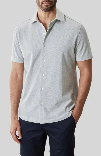 Robert Barakett Keyes Slim Fit Microprint Short Sleeve Knit Button-up Shirt In Gray
