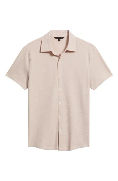 Robert Barakett Keyes Slim Fit Microprint Short Sleeve Knit Button-up Shirt In Pink