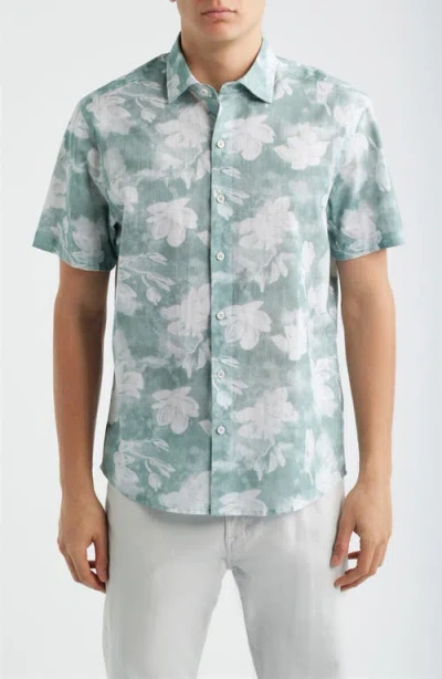 Robert Barakett Kyliam Floral Print Short Sleeve Cotton Button-up Shirt In Gold