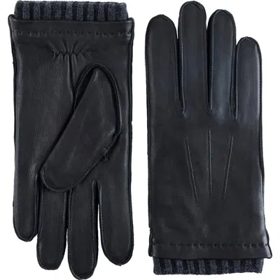 Robert Barakett Leather Knit Cuff Gloves In Black