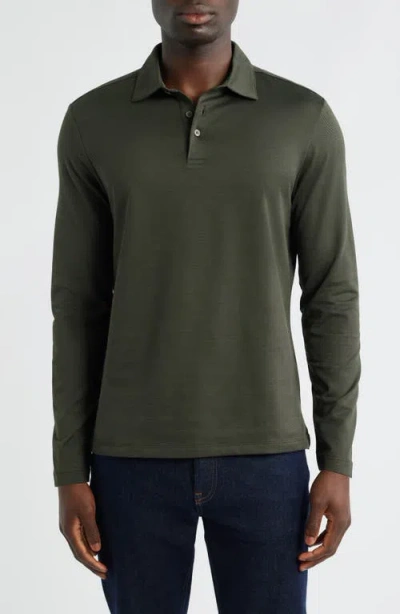 Robert Barakett Luciano Long Sleeve Twill Polo In Green