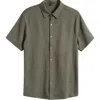 Robert Barakett Manny Short Sleeve Knit Button-up Shirt In Dark Olive