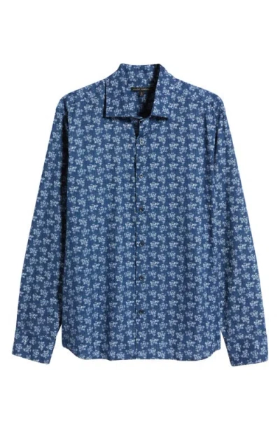 Robert Barakett Morgan Floral Print Cotton Shirt In Blue