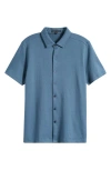 Robert Barakett Nino Herringbone Short Sleeve Cotton Knit Button-up Shirt In Blue