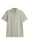 Robert Barakett Nino Herringbone Short Sleeve Cotton Knit Button-up Shirt In Gray