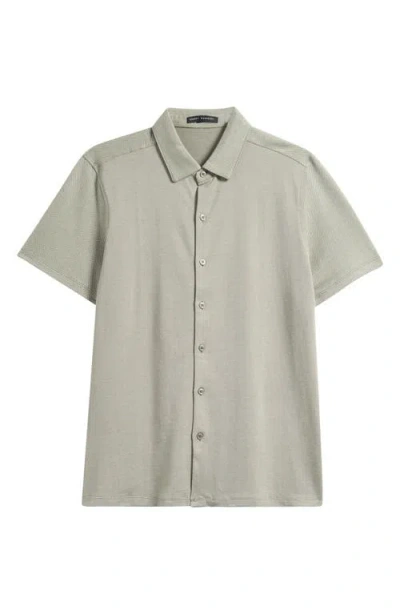 Robert Barakett Nino Herringbone Short Sleeve Cotton Knit Button-up Shirt In Gray
