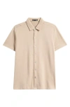 Robert Barakett Nino Herringbone Short Sleeve Cotton Knit Button-up Shirt In Neutral