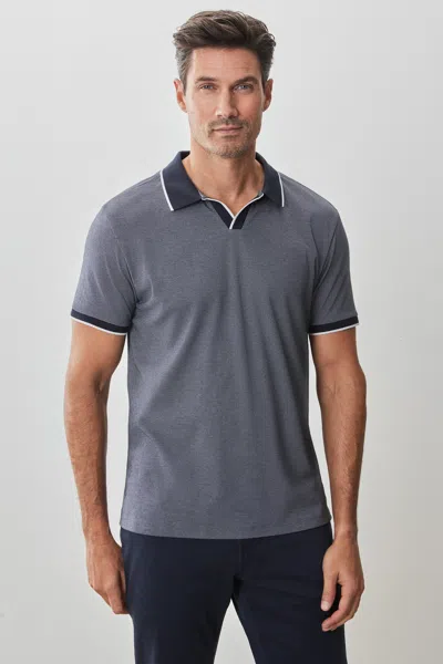 Robert Barakett Northpark Short Sleeve Open Collar Polo In Navy