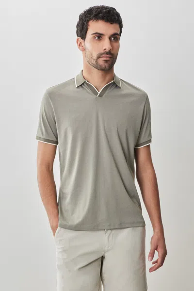 Robert Barakett Northpark Short Sleeve Open Collar Polo In Olive