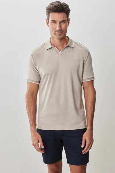 Robert Barakett Northpark Short Sleeve Open Collar Polo In Tan