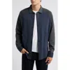 Robert Barakett Paolo Varsity Heathered Cotton Knit Button-up Shirt In Charcoal