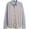 Robert Barakett Paolo Varsity Heathered Cotton Knit Button-up Shirt In Gray