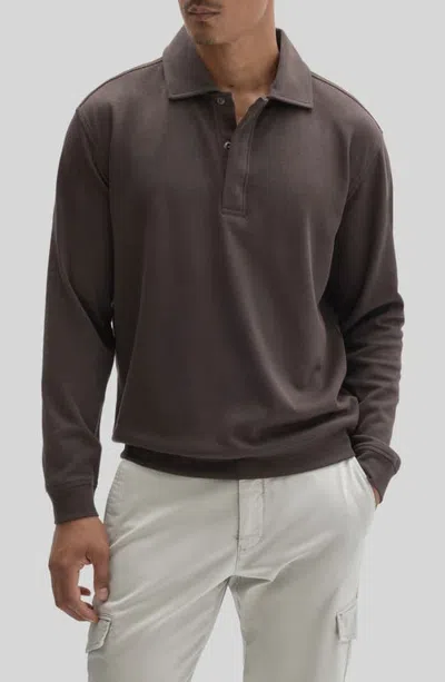 Robert Barakett Peakstone Long Sleeve Overknit Cotton Polo In Brown