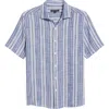 Robert Barakett Penning Stripe Short Sleeve Button-up Shirt In Blue