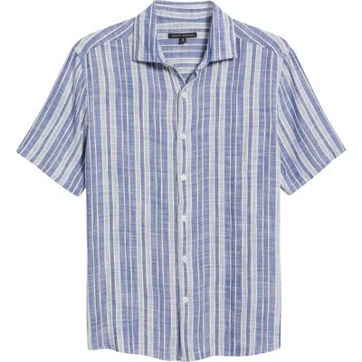 Robert Barakett Penning Stripe Short Sleeve Button-up Shirt In Blue