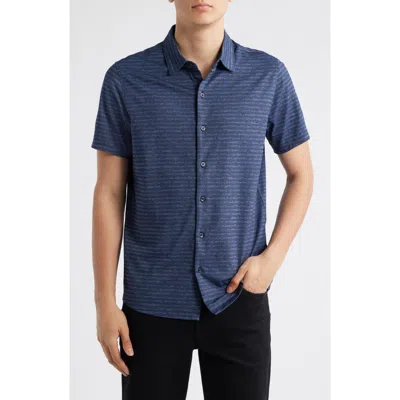 Robert Barakett Ranger Short Sleeve Knit Button-up Shirt In Blue