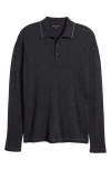 Robert Barakett Roman Long Sleeve Merino Wool Sweater Polo In Charcoal