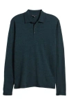 Robert Barakett Roman Long Sleeve Merino Wool Sweater Polo In Deep Green