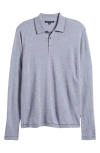 Robert Barakett Roman Long Sleeve Merino Wool Sweater Polo In Light Grey