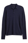 Robert Barakett Roman Long Sleeve Merino Wool Sweater Polo In Navy