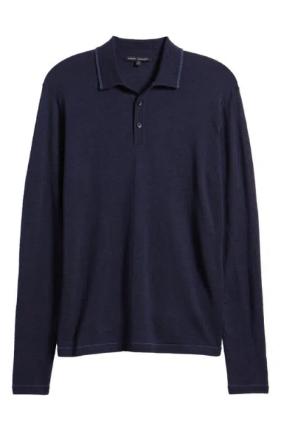 Robert Barakett Roman Long Sleeve Merino Wool Sweater Polo In Navy