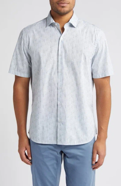 Robert Barakett Slim Fit Dot Print Short Sleeve Cotton Button-up Shirt In Blue