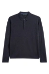 Robert Barakett Thomas Merino Wool Long Sleeve Polo In Blue