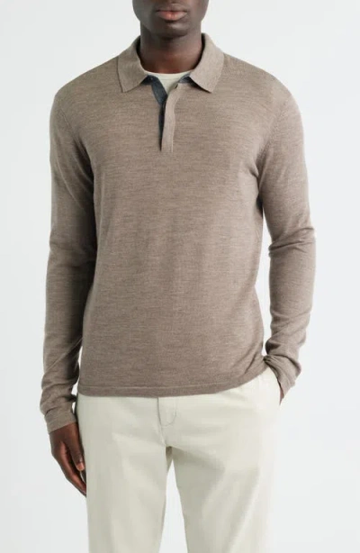 Robert Barakett Thomas Merino Wool Long Sleeve Polo In Brown