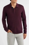 Robert Barakett Thomas Merino Wool Long Sleeve Polo In Burgundy