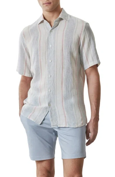Robert Barakett Zev Stripe Short Sleeve Linen Button-up Shirt In Blue