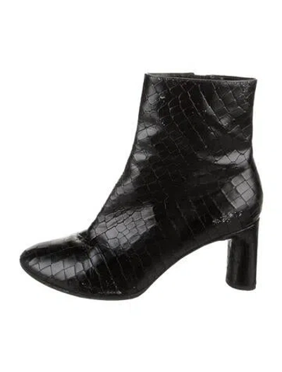 Pre-owned Robert Clergerie Embossed Leather Animal Print Boots In Black