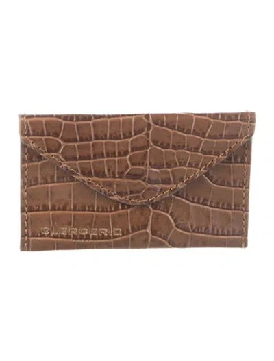 Pre-owned Robert Clergerie Embossed Leather Animal Print Card Holder In Brown