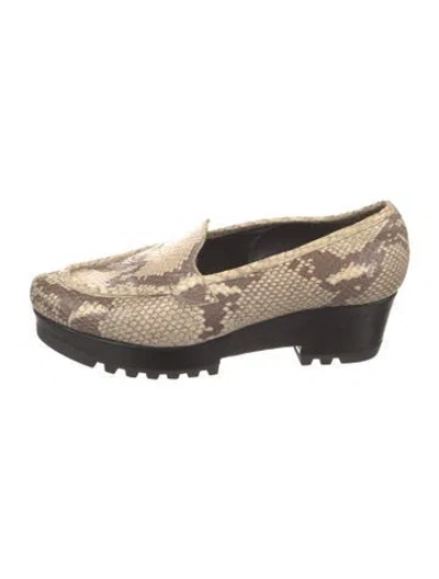 Pre-owned Robert Clergerie Embossed Leather Animal Print Loafers In Neutral
