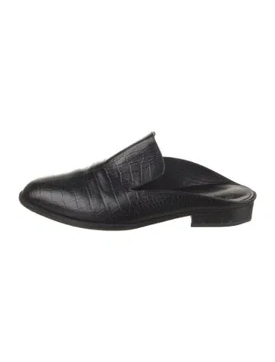 Pre-owned Robert Clergerie Embossed Leather Animal Print Mules In Black