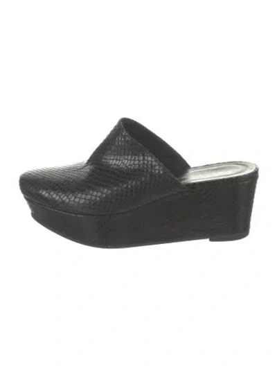 Pre-owned Robert Clergerie Embossed Leather Animal Print Mules In Black