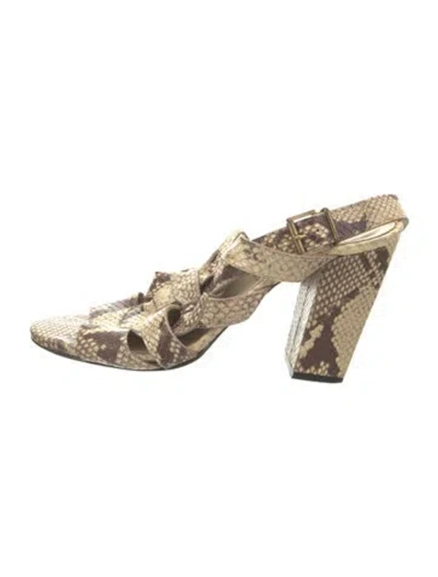 Pre-owned Robert Clergerie Embossed Leather Animal Print Slingback Sandals In Neutral
