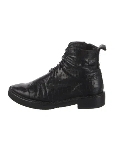 Pre-owned Robert Clergerie Embossed Leather Combat Boots In Black