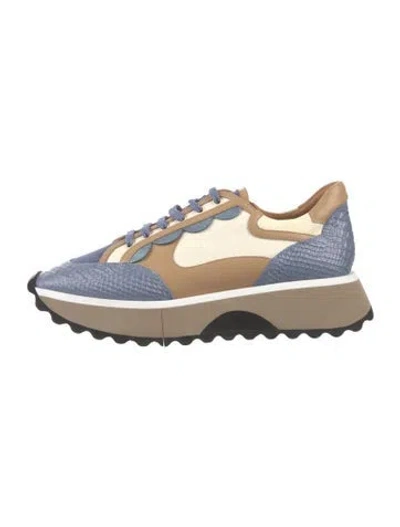 Pre-owned Robert Clergerie Leather Animal Print Chunky Sneakers In Blue