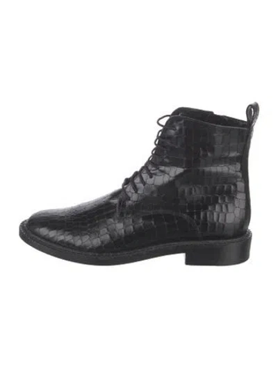 Pre-owned Robert Clergerie Leather Animal Print Lace-up Boots In Black