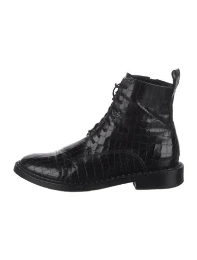 Pre-owned Robert Clergerie Leather Animal Print Lace-up Boots In Black