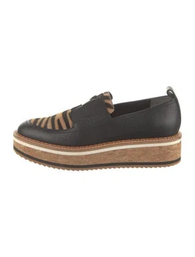 Pre-owned Robert Clergerie Leather Animal Print Loafers In Black