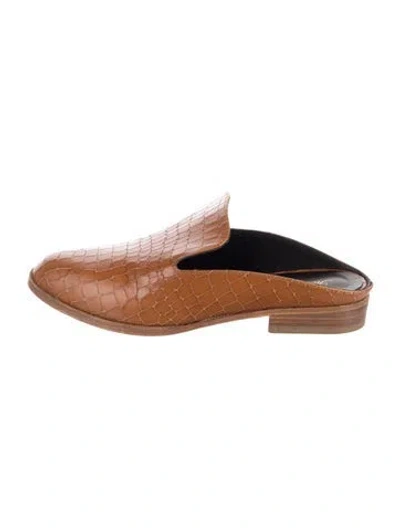 Pre-owned Robert Clergerie Leather Animal Print Mules In Brown