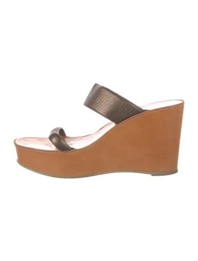 Pre-owned Robert Clergerie Leather Animal Print Slides In Brown