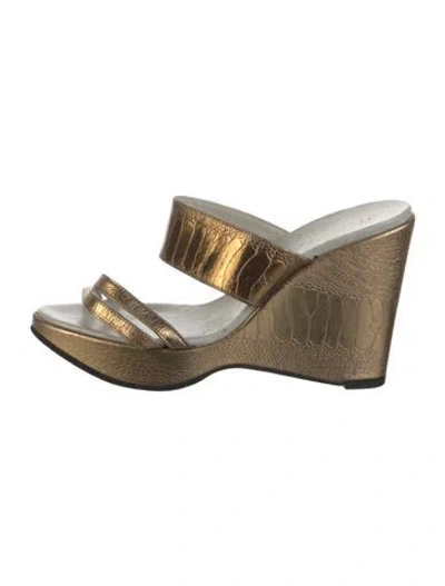Pre-owned Robert Clergerie Leather Animal Print Slides In Gold/metallic