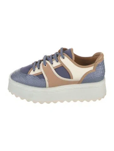 Pre-owned Robert Clergerie Leather Animal Print Sneakers In Blue