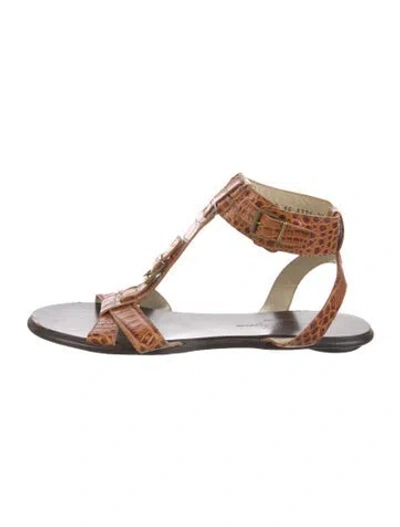 Pre-owned Robert Clergerie Leather Animal Print T-strap Sandals In Brown