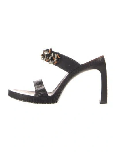Pre-owned Robert Clergerie Leather Beaded Accents Sandals In Black