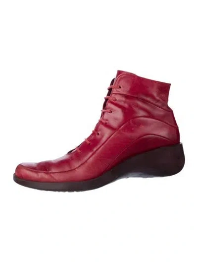Pre-owned Robert Clergerie Leather Colorblock Pattern Lace-up Boots In Red