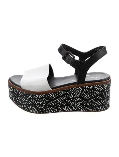 Pre-owned Robert Clergerie Leather Colorblock Pattern Sandals In Black