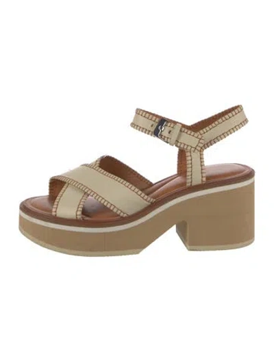 Pre-owned Robert Clergerie Leather Colorblock Pattern Sandals In Neutral